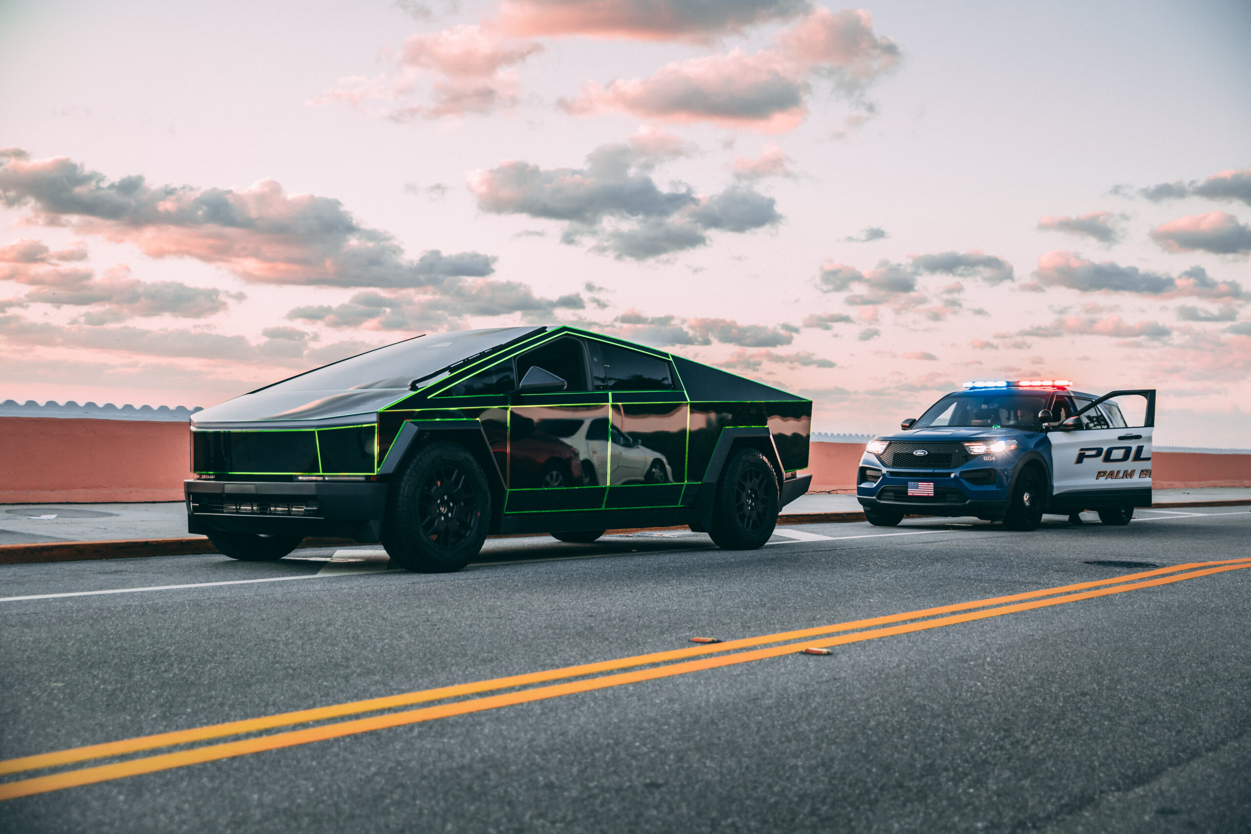 Tesla Cyber Truck in West palm beach fl vinyl wrapped in green ppf